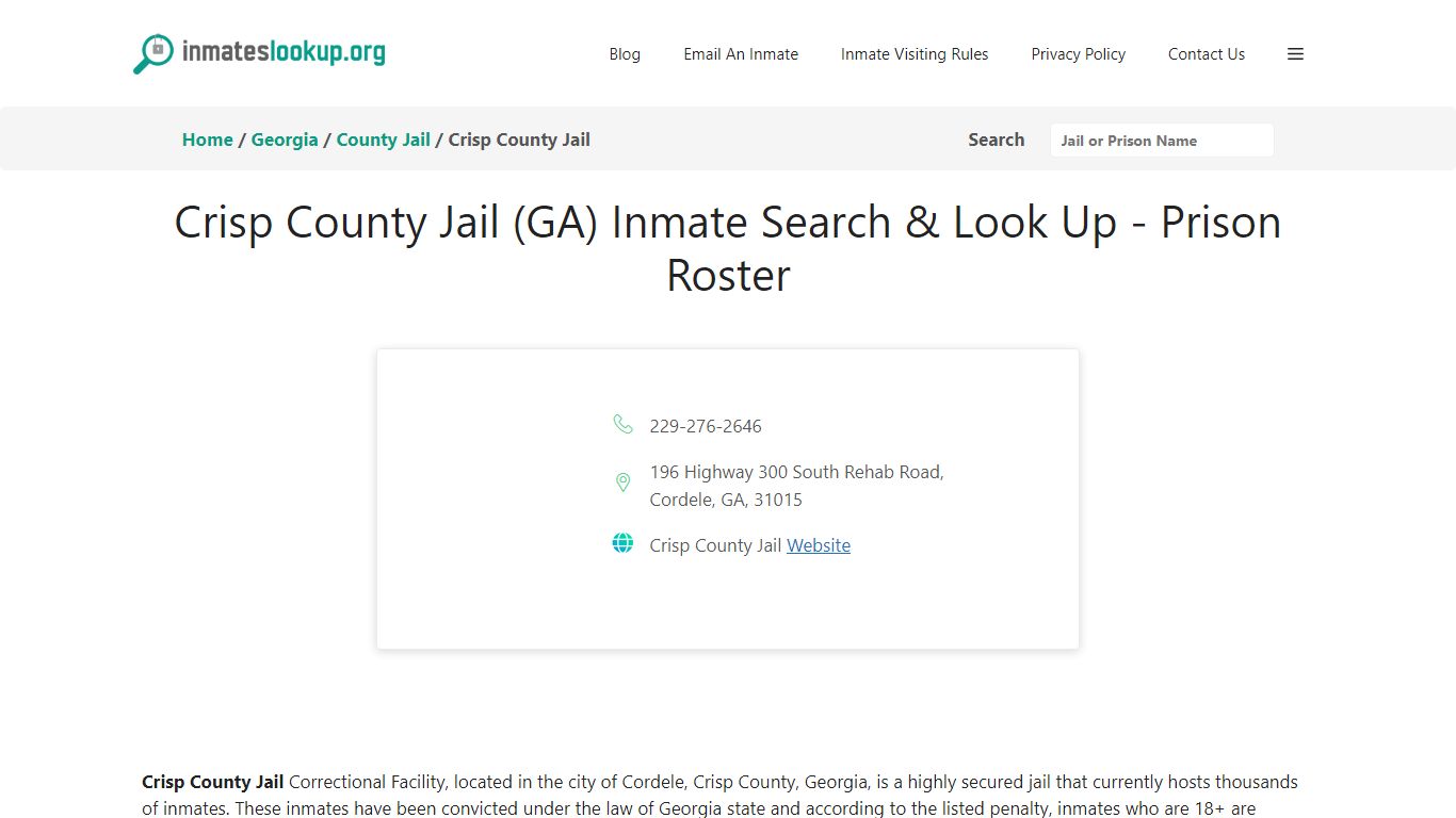 Crisp County Jail (GA) Inmate Search & Look Up - Prison Roster